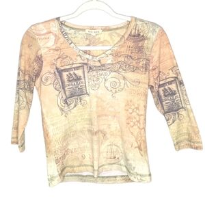 XCIT USA Y2K British Renaissance sequins nautical long sleeve shirt shirt PS